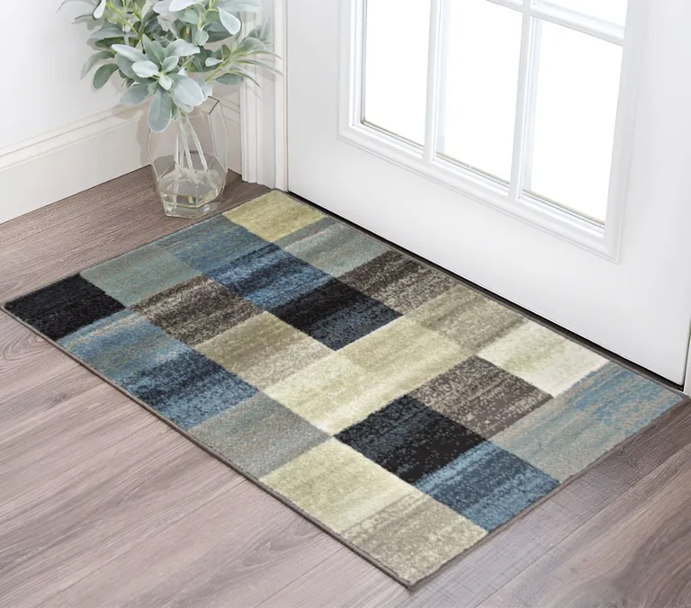 Blue And Teal Geometric Power Loom Stain Resistant Area Rug Photo 5