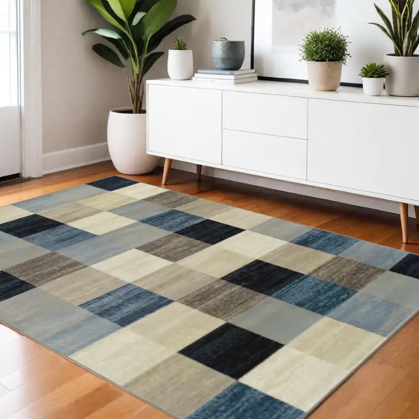 Blue Black And Gray Geometric Area Rug Photo 1