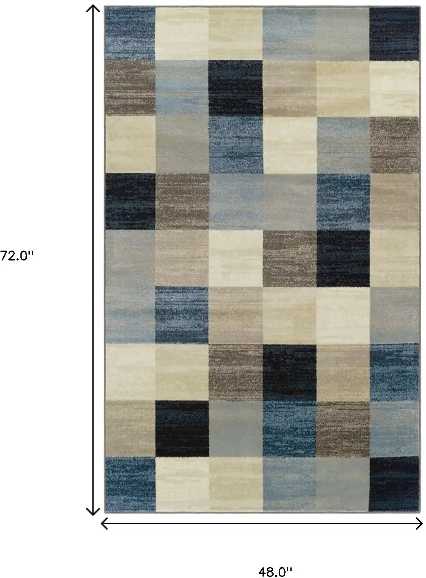 Blue And Teal Geometric Power Loom Stain Resistant Area Rug Photo 7