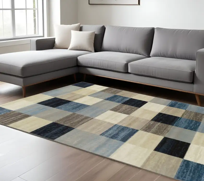 Blue Black And Gray Geometric Area Rug Photo 1