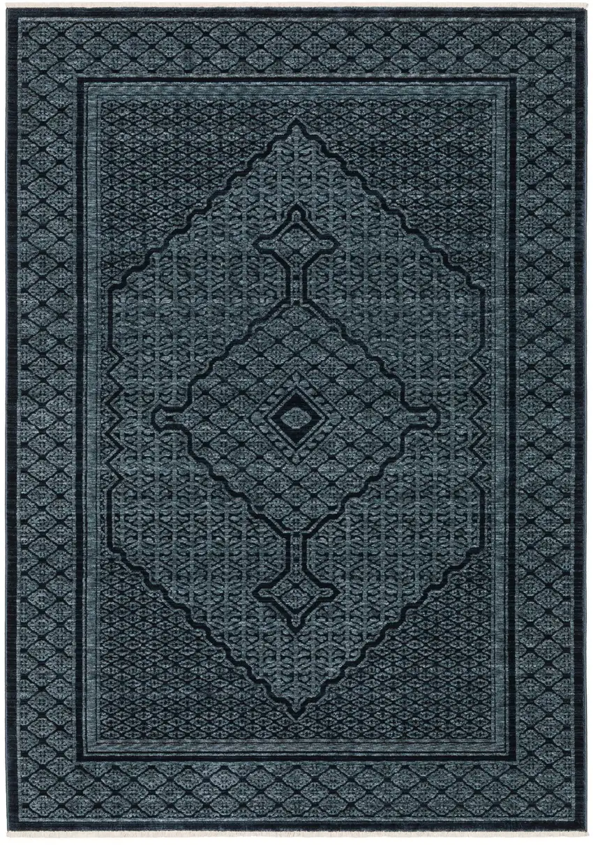 Blue And Teal Medallion Area Rug With Fringe Photo 2