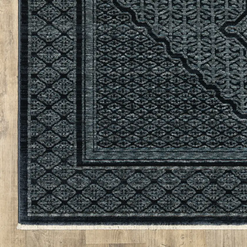 Blue And Teal Medallion Area Rug With Fringe Photo 4