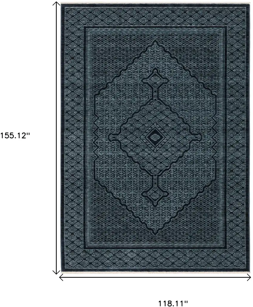Blue And Teal Medallion Area Rug With Fringe Photo 3
