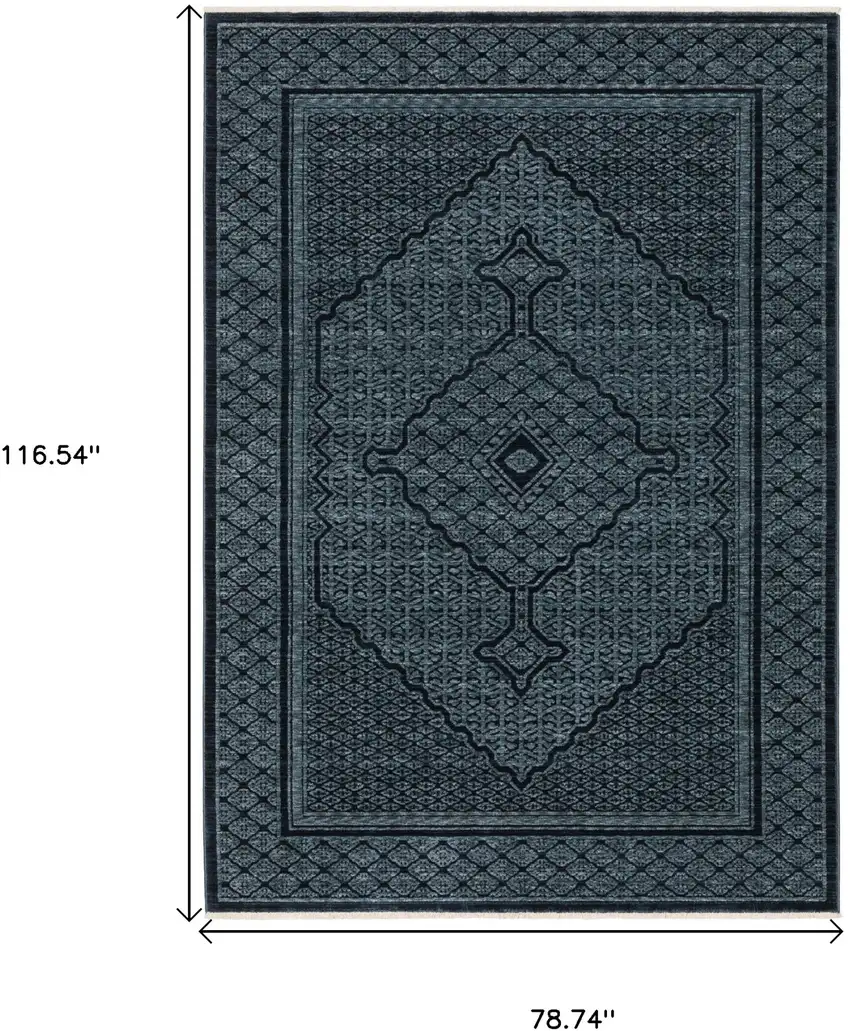 Blue And Teal Medallion Area Rug With Fringe Photo 3