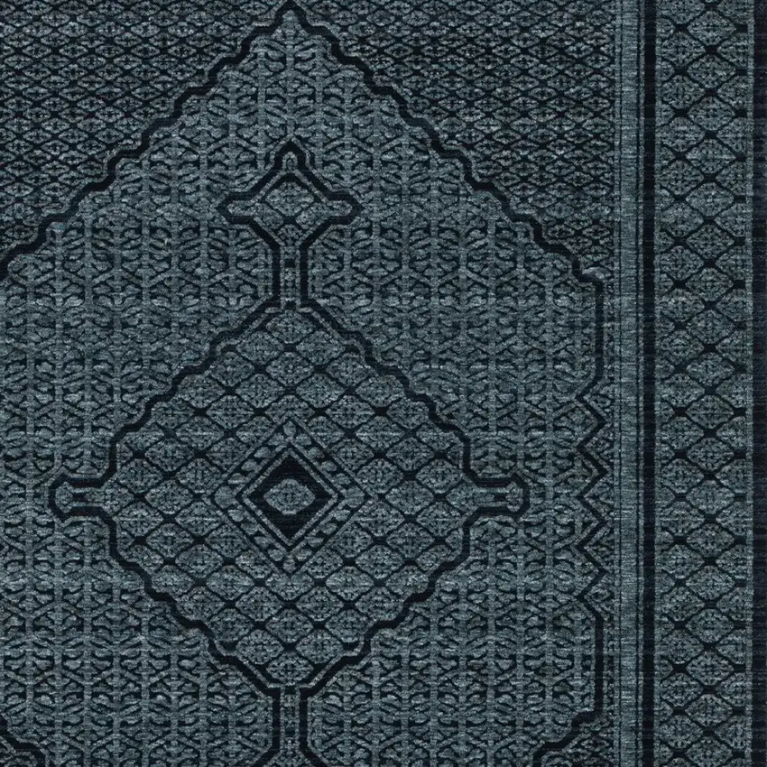 Blue And Teal Medallion Area Rug With Fringe Photo 6