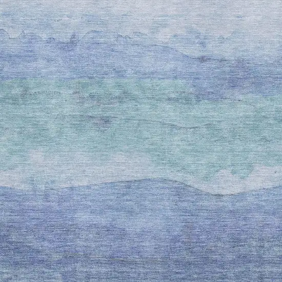 Blue And Teal Striped Washable Area Rug With UV Protection Photo 2