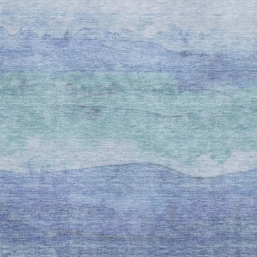 Blue And Teal Striped Washable Area Rug With UV Protection Photo 2
