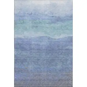 Photo of Blue And Teal Striped Washable Area Rug With UV Protection