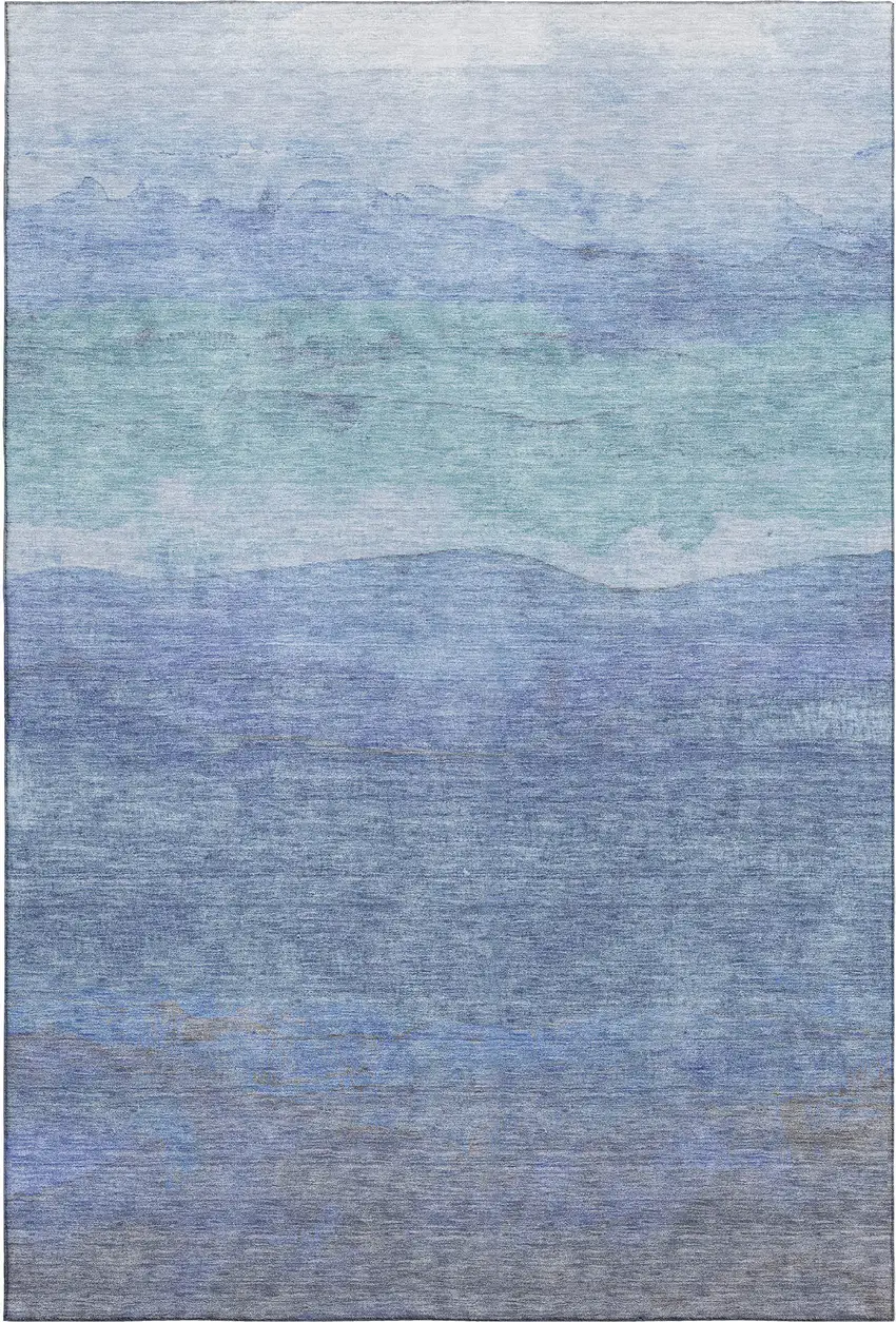 Blue And Teal Striped Washable Area Rug With UV Protection Photo 1