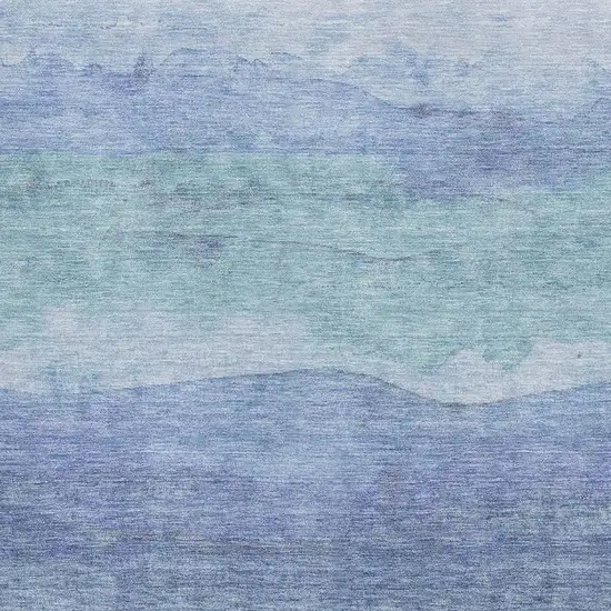 Blue And Teal Striped Washable Area Rug With UV Protection Photo 2