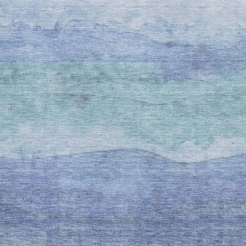 Blue And Teal Striped Washable Area Rug With UV Protection Photo 2