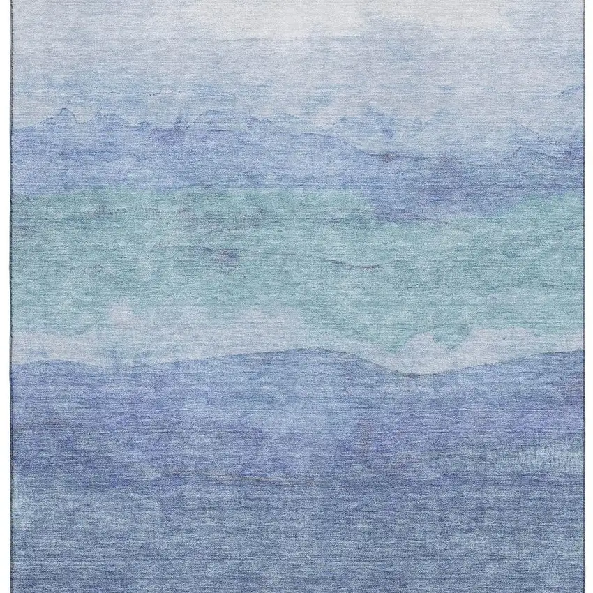 Blue And Teal Striped Washable Area Rug With UV Protection Photo 3