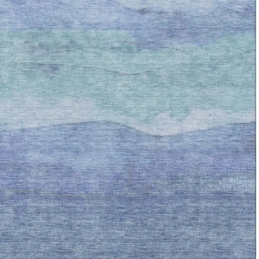 Blue And Teal Striped Washable Area Rug With UV Protection Photo 2