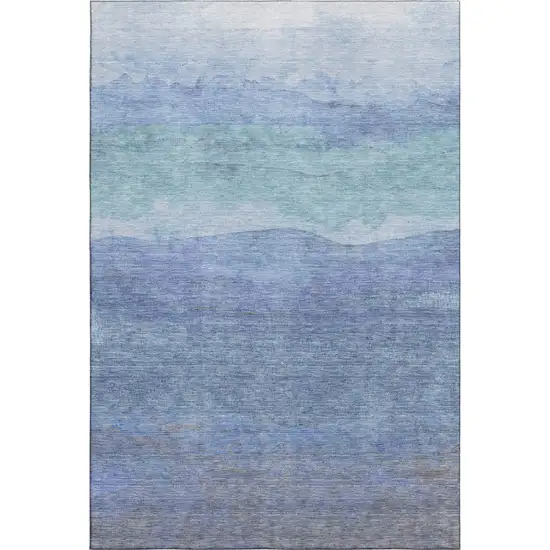 Blue And Teal Striped Washable Area Rug With UV Protection Photo 1