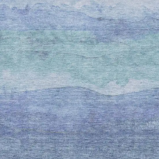 Blue And Teal Striped Washable Area Rug With UV Protection Photo 2