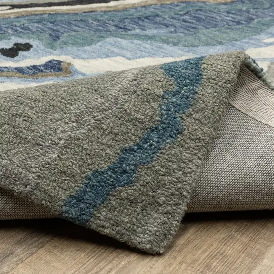 Blue And Teal Wool Abstract Hand Tufted Area Rug Photo 9