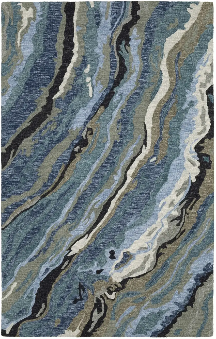 Blue And Teal Wool Abstract Hand Tufted Area Rug Photo 2