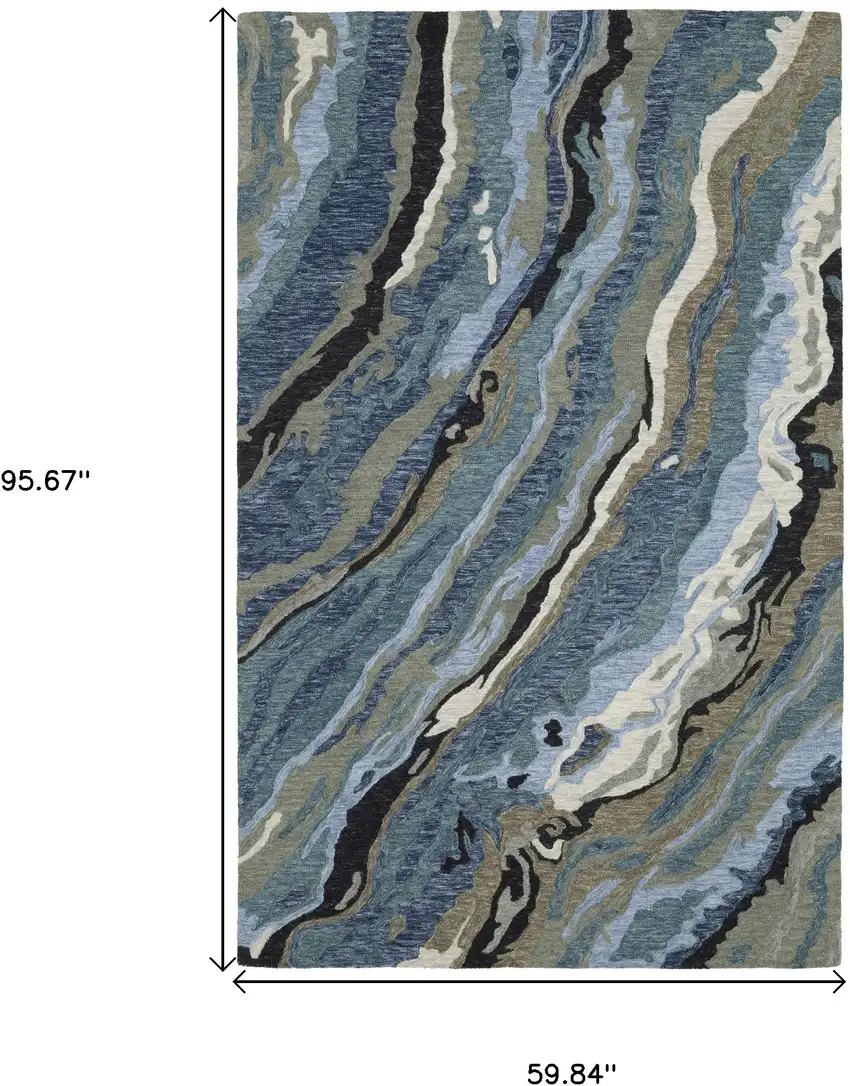 Blue And Teal Wool Abstract Hand Tufted Area Rug Photo 3