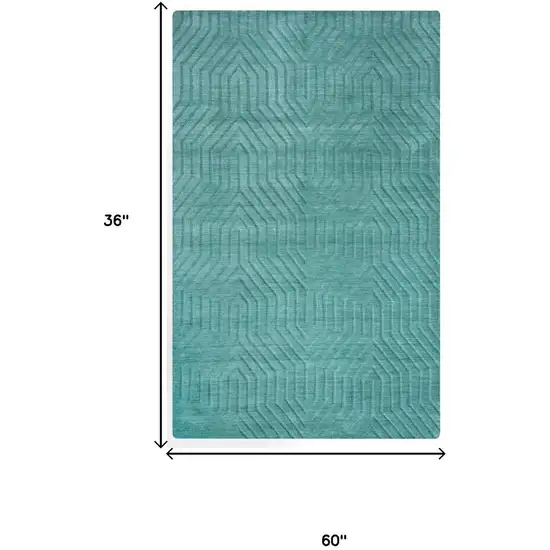 Blue And Teal Wool Geometric Hand Tufted Area Rug Photo 5