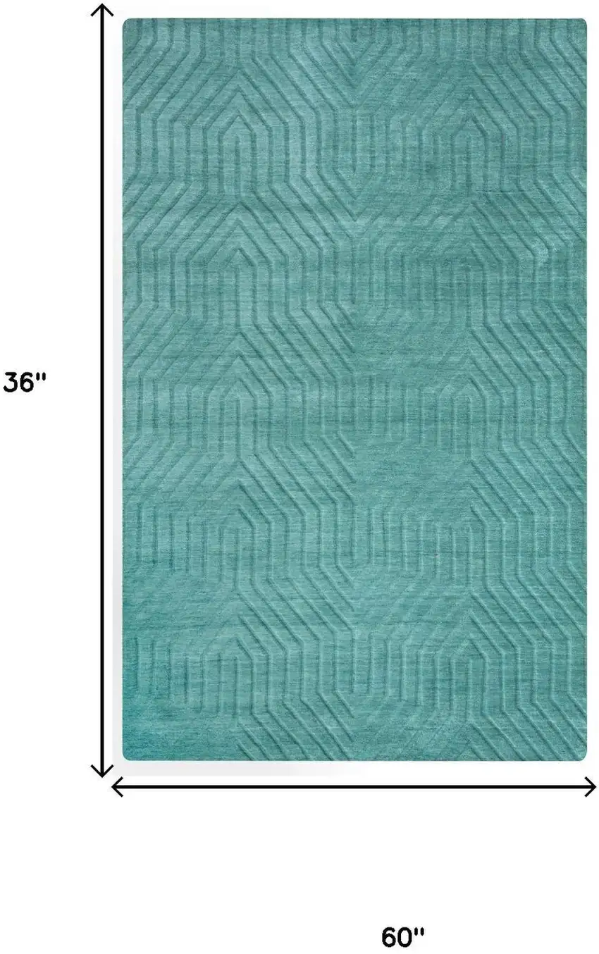 Blue And Teal Wool Geometric Hand Tufted Area Rug Photo 5