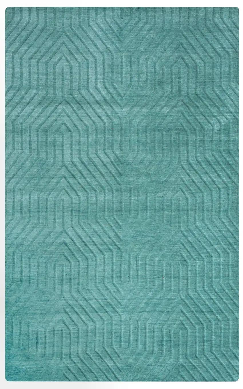 Blue And Teal Wool Geometric Hand Tufted Area Rug Photo 1