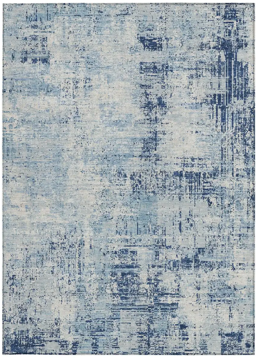 Blue And Wheat Abstract Washable Indoor Outdoor Area Rug Photo 4