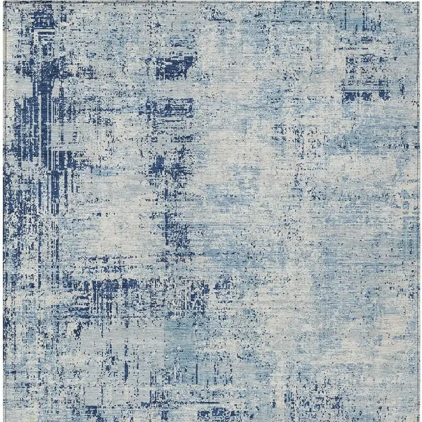 Blue And Wheat Abstract Washable Indoor Outdoor Area Rug Photo 6