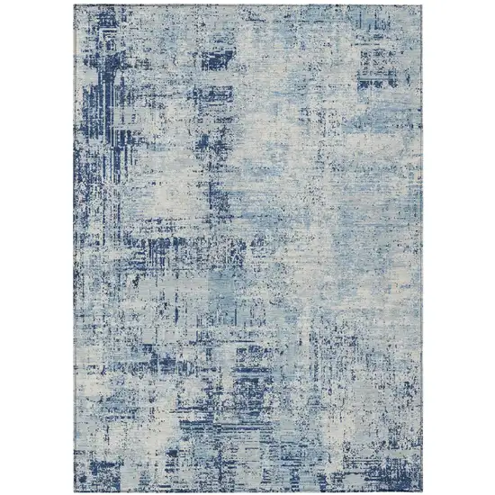 Blue And Wheat Abstract Washable Indoor Outdoor Area Rug Photo 2