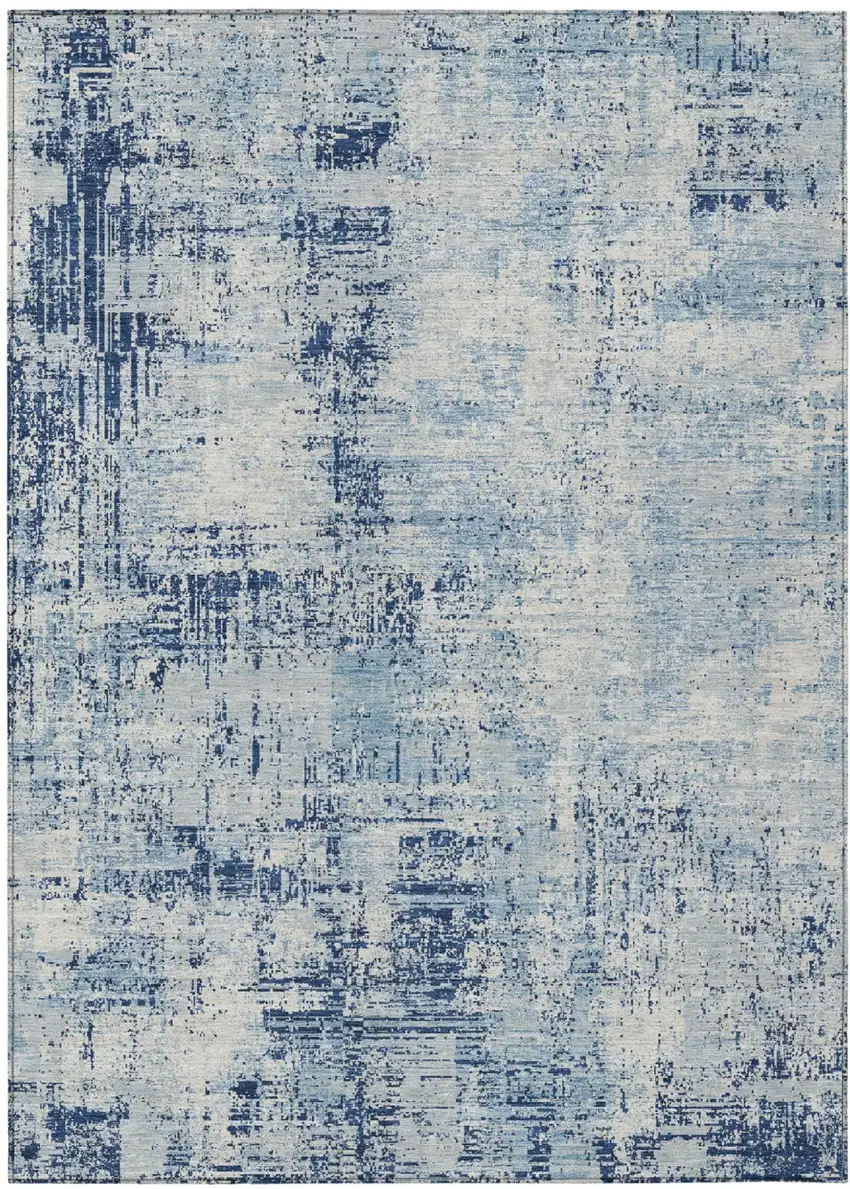 Blue And Wheat Abstract Washable Indoor Outdoor Area Rug Photo 2