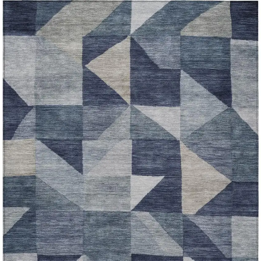 Blue And Wheat Geometric Washable Indoor Outdoor Area Rug Photo 3