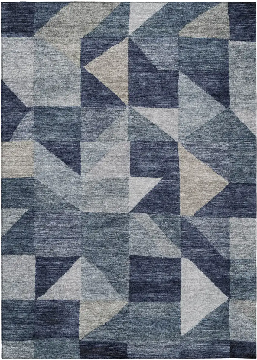 Blue And Wheat Geometric Washable Indoor Outdoor Area Rug Photo 1