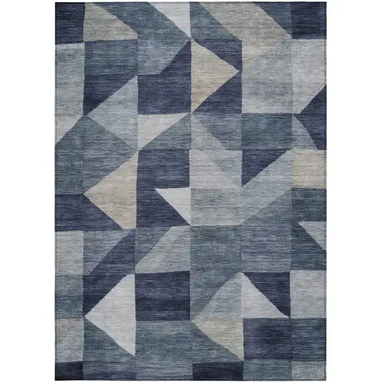 Blue And Wheat Geometric Washable Indoor Outdoor Area Rug Photo 3