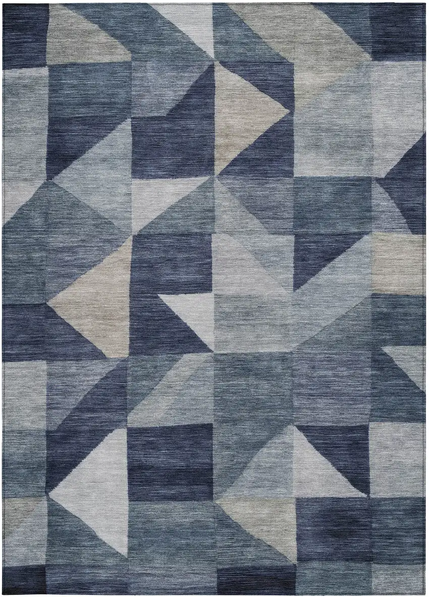 Blue And Wheat Geometric Washable Indoor Outdoor Area Rug Photo 3
