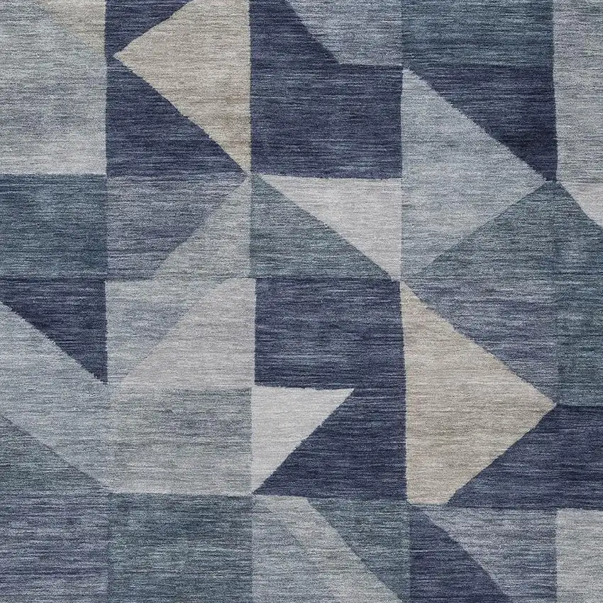 Blue And Wheat Geometric Washable Indoor Outdoor Area Rug Photo 2