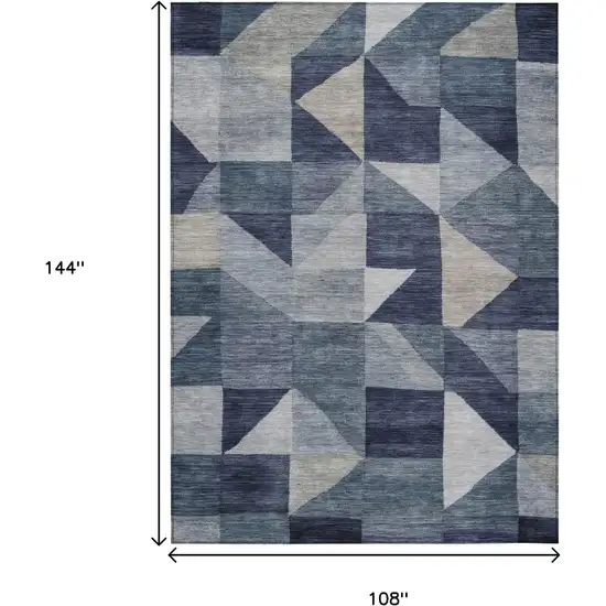 Blue And Wheat Geometric Washable Indoor Outdoor Area Rug Photo 7