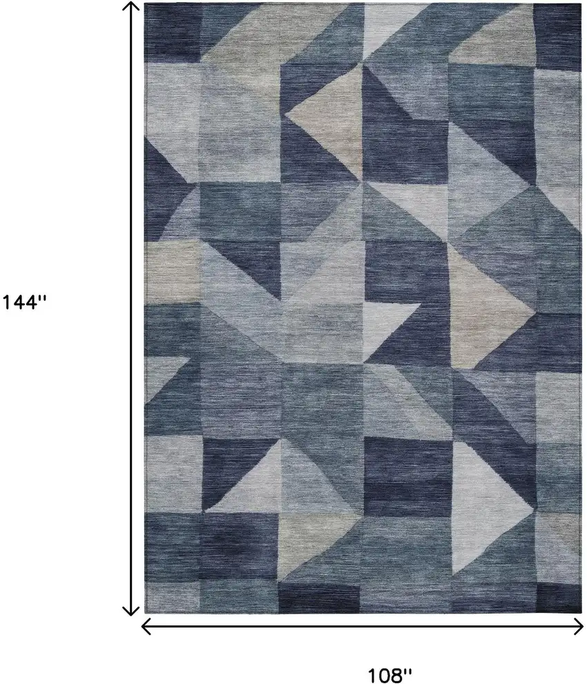 Blue And Wheat Geometric Washable Indoor Outdoor Area Rug Photo 7