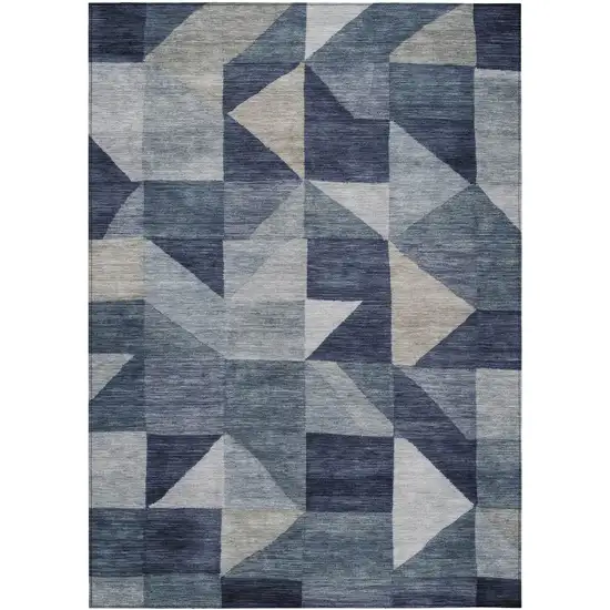 Blue And Wheat Geometric Washable Indoor Outdoor Area Rug Photo 1