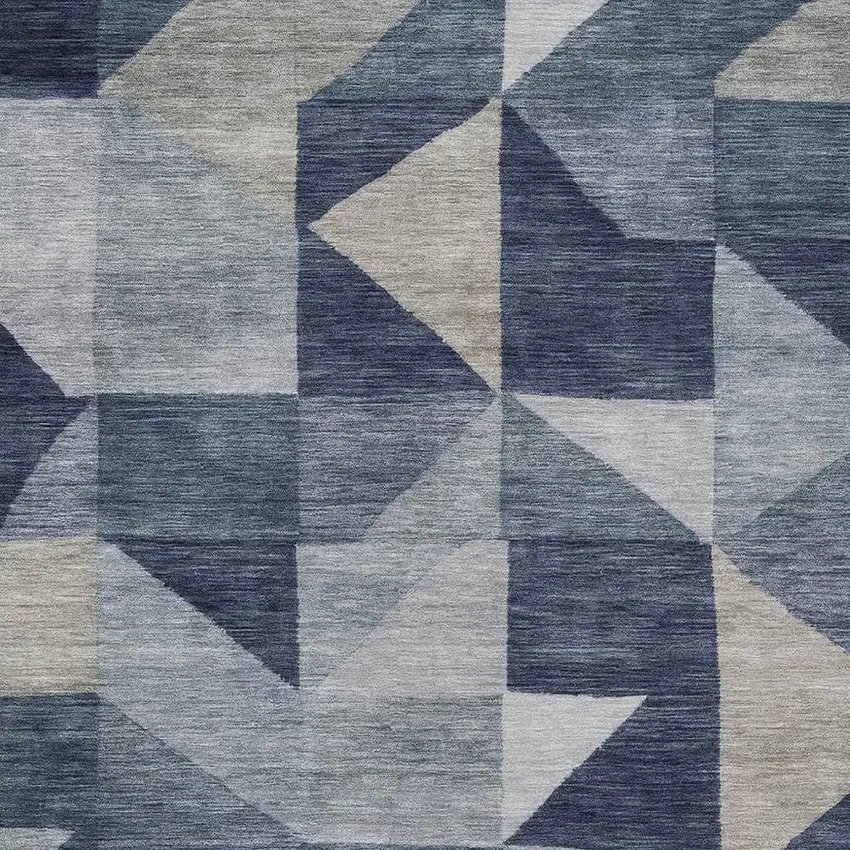 Blue And Wheat Geometric Washable Indoor Outdoor Area Rug Photo 2