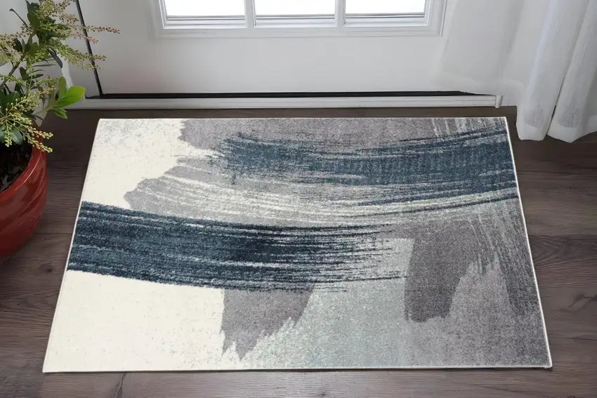 Blue And White Abstract Area Rug Photo 1