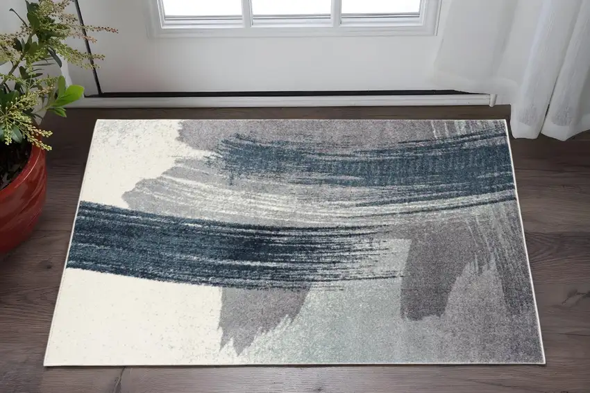 Blue And White Abstract Area Rug Photo 1