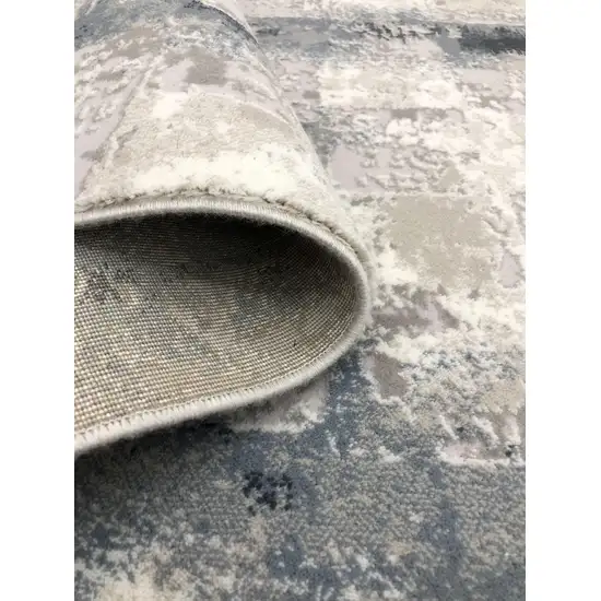 Blue And White Abstract Distressed Area Rug Photo 6