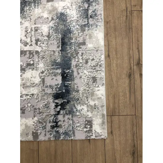 Blue And White Abstract Distressed Area Rug Photo 7
