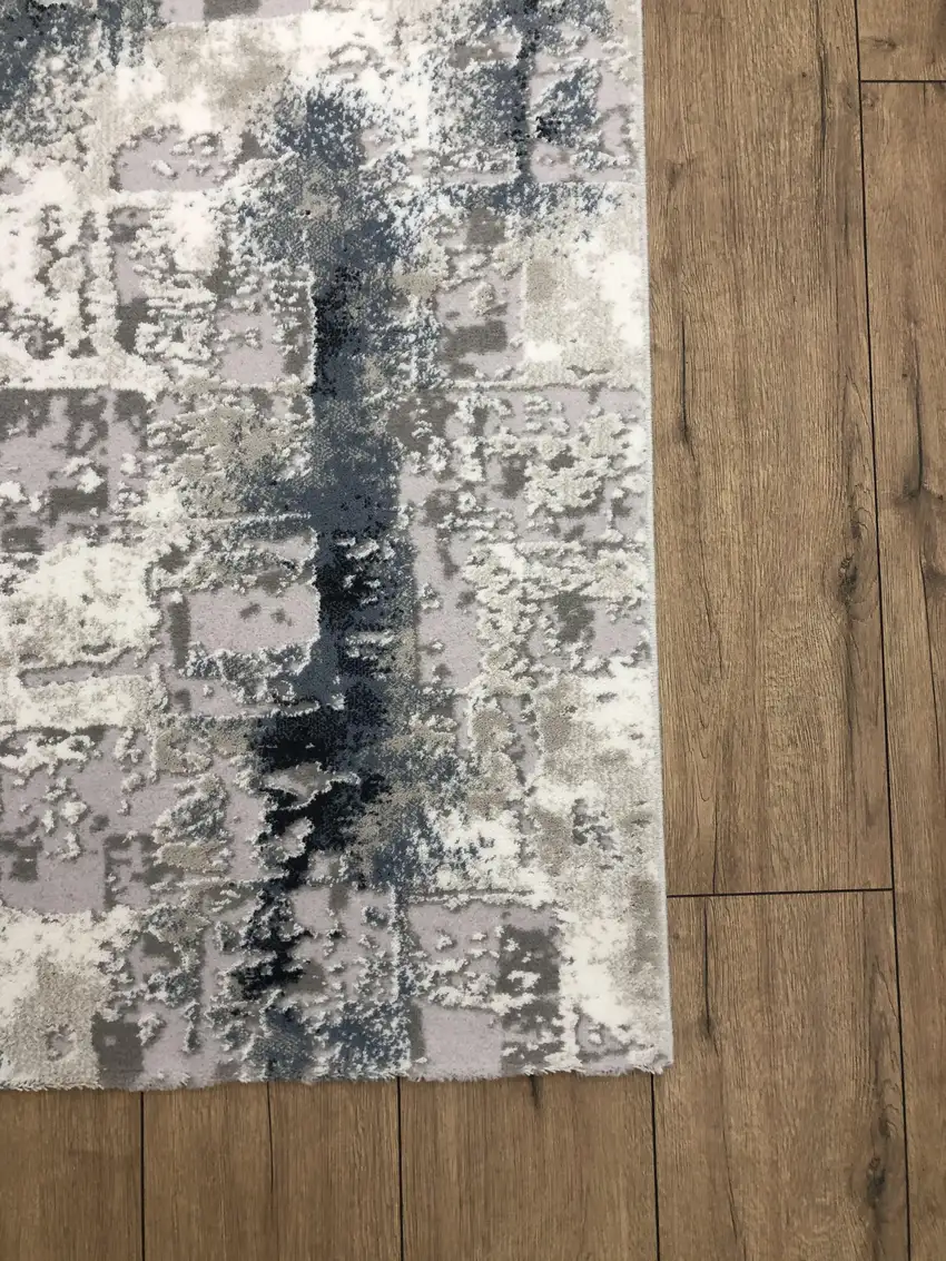 Blue And White Abstract Distressed Area Rug Photo 7