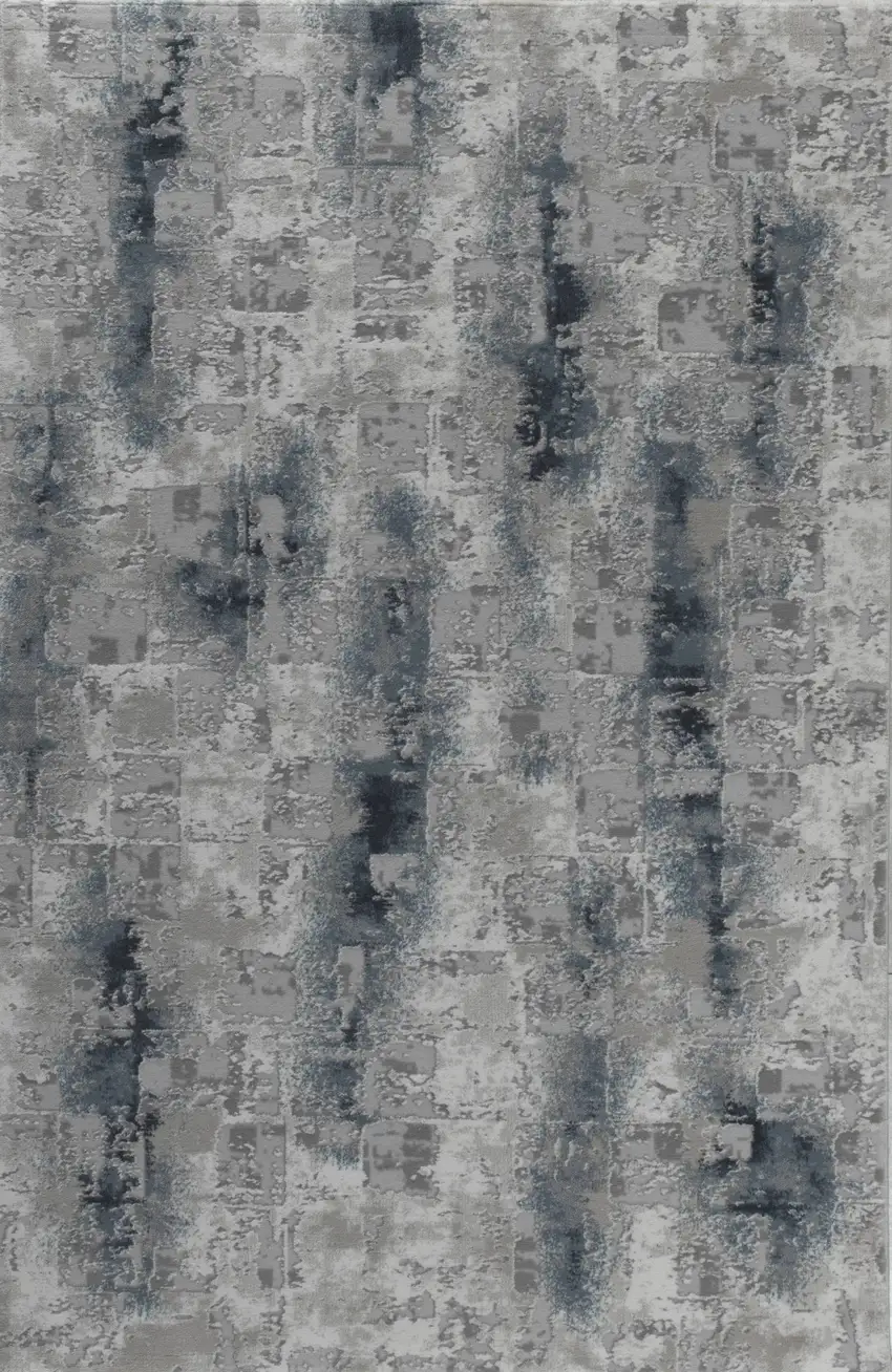 Blue And White Abstract Distressed Area Rug Photo 2