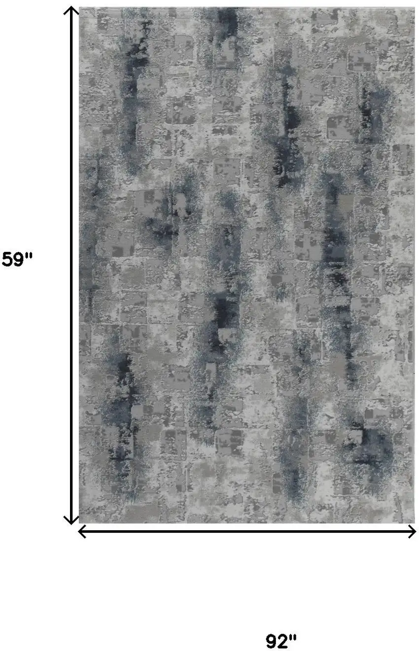 Blue And White Abstract Distressed Area Rug Photo 8