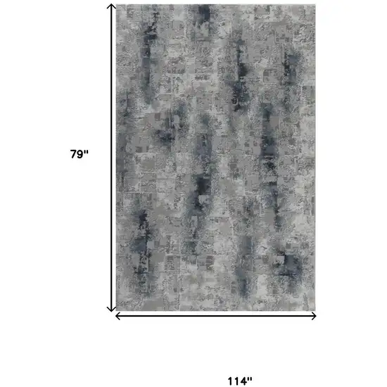 Blue And White Abstract Distressed Area Rug Photo 8