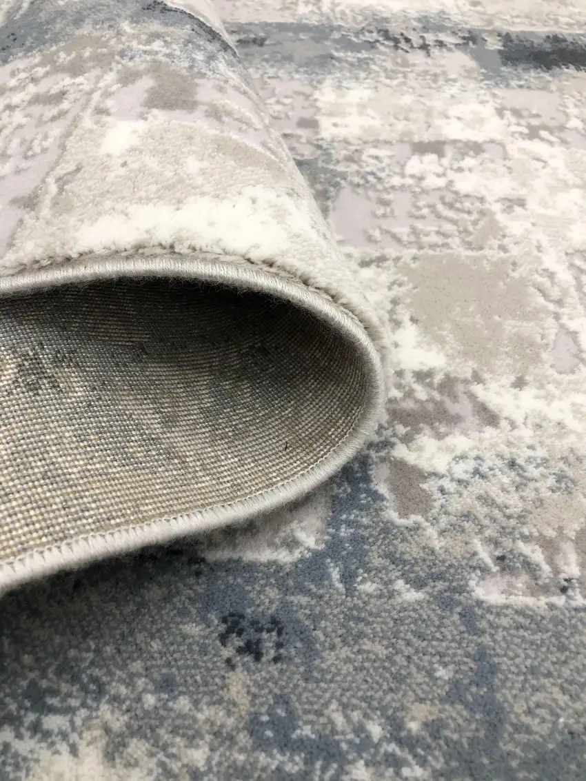 Blue And White Abstract Distressed Area Rug Photo 6