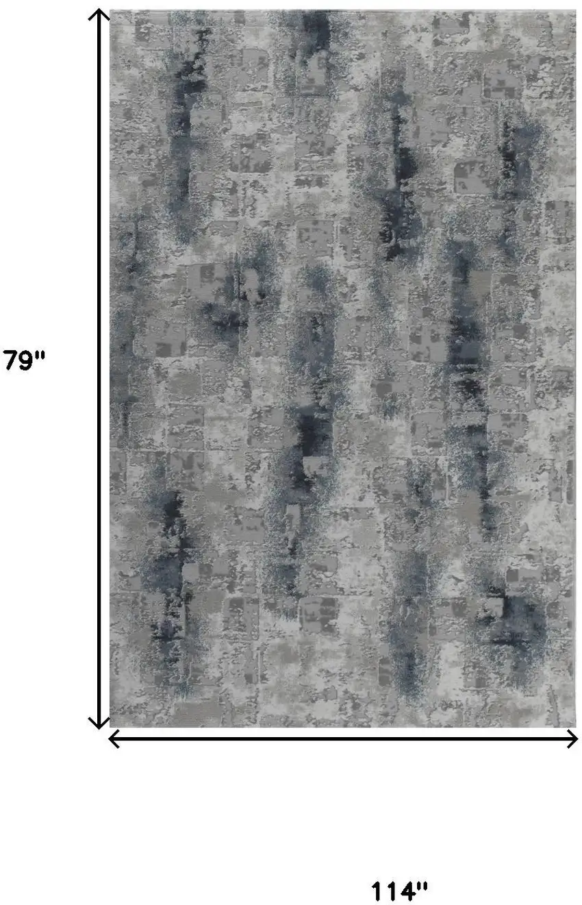 Blue And White Abstract Distressed Area Rug Photo 8