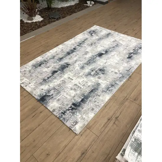 Blue And White Abstract Distressed Area Rug Photo 5