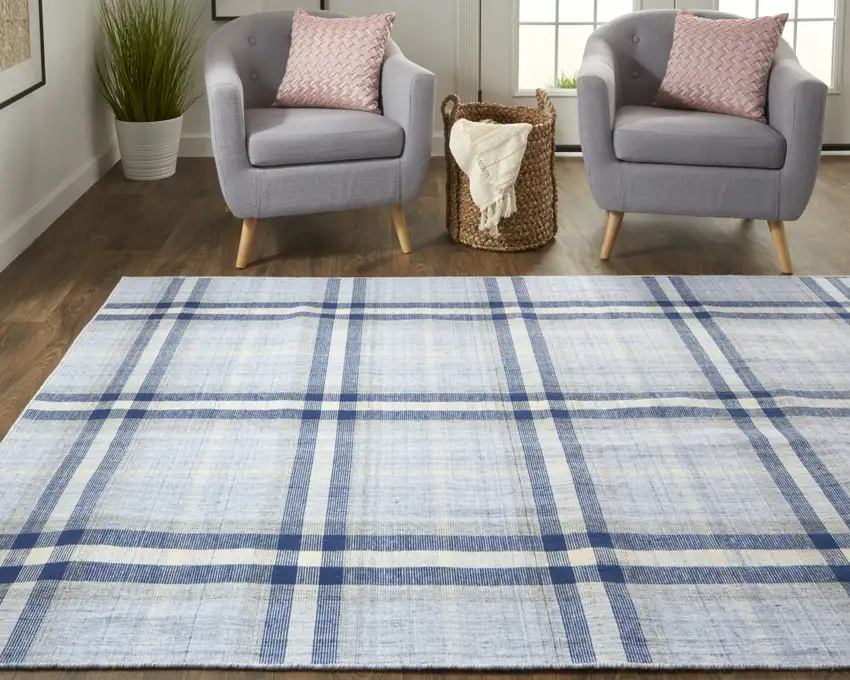 Blue And White Abstract Hand Woven Stain Resistant Area Rug Photo 8